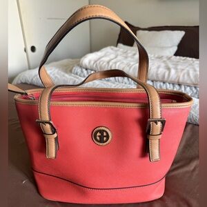 Coral Giani Bernini Bag with Tan Trim